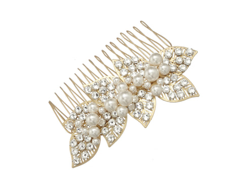 Crystal Leaf Pearl <br> Comb Small: Alternate View #1